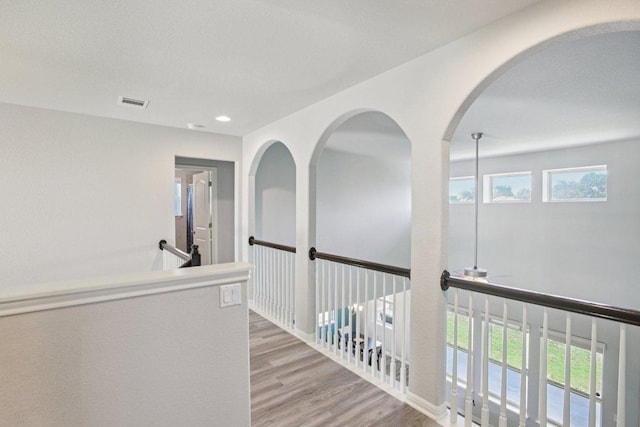 3200 Bravo Dr, Leander, TX 78641 - hall featuring wood finished floors, plenty of natural light, and recessed lighting