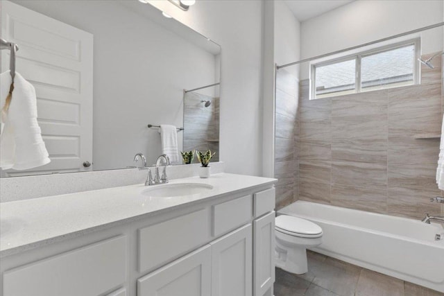 271 Eclipse Dr, Austin, TX 78737 - bathroom with tub / shower combination, vanity, and tile patterned flooring