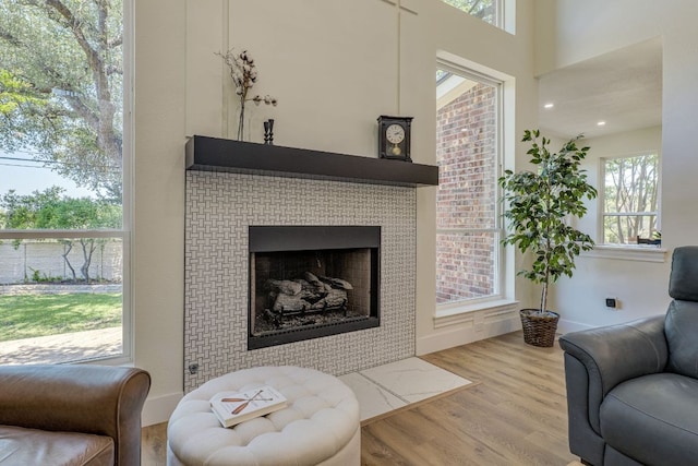 38 Cottondale Rd, The Hills, TX 78738 - living room with wood finished floors and a tiled fireplace