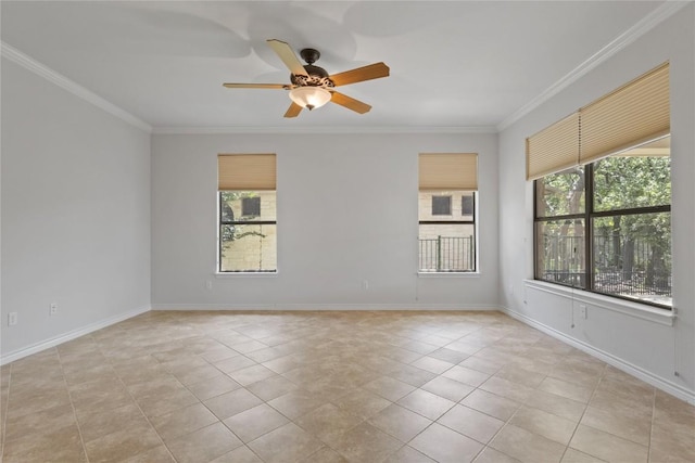 4921 Big Bend Trl, Georgetown, TX 78633 - spare room featuring ceiling fan, crown molding, and light tile patterned flooring