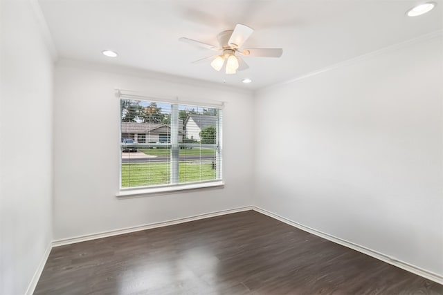 11611 Quarter Horse Trl, Austin, TX 78750 - empty room with dark wood-type flooring, ceiling fan, recessed lighting, and ornamental molding