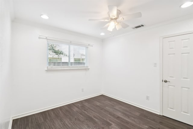 11611 Quarter Horse Trl, Austin, TX 78750 - unfurnished room with dark wood-style floors, crown molding, a ceiling fan, and recessed lighting