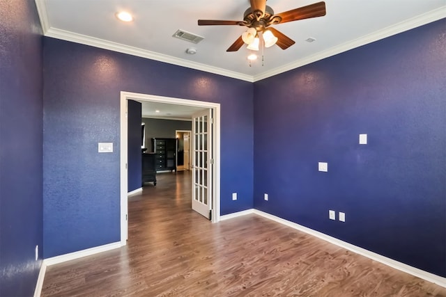 11611 Quarter Horse Trl, Austin, TX 78750 - unfurnished room featuring ceiling fan, wood finished floors, crown molding, french doors, and recessed lighting