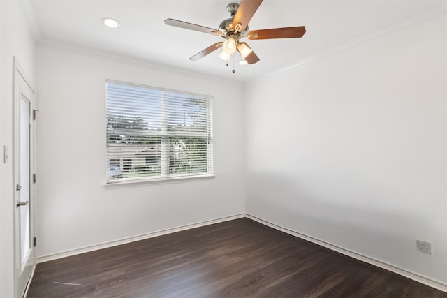 11611 Quarter Horse Trl, Austin, TX 78750 - spare room with crown molding, dark wood-style floors, a ceiling fan, and recessed lighting