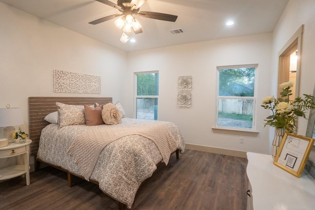 118 Kipapa Ct, Bastrop, TX 78602 - bedroom with wood finished floors, a ceiling fan, and recessed lighting