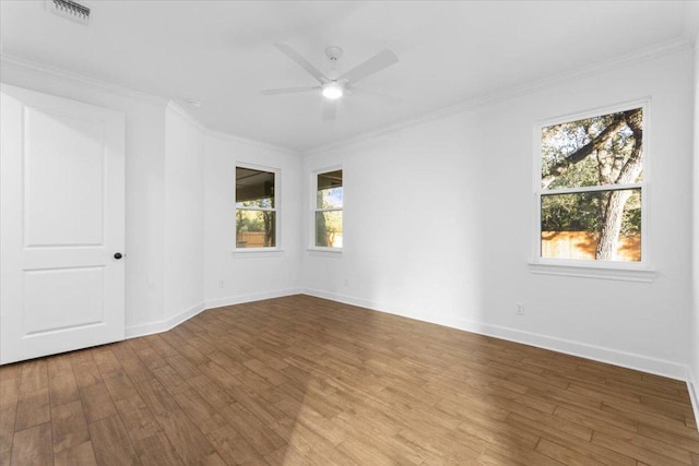 4121 Turning Leaf Dr, Nolanville, TX 76559 - unfurnished room featuring plenty of natural light, wood finished floors, a ceiling fan, and ornamental molding