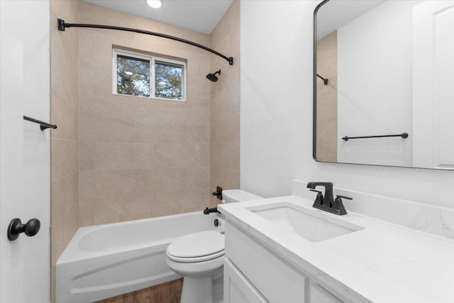 4121 Turning Leaf Dr, Nolanville, TX 76559 - full bathroom with vanity, shower / bathtub combination, and wood finished floors