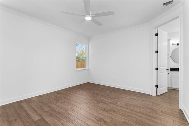 4113 Turning Leaf Dr, Nolanville, TX 76559 - unfurnished room with wood finished floors, ceiling fan, and crown molding