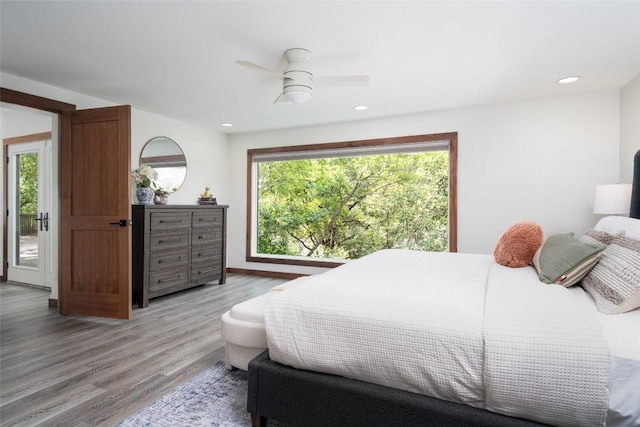 4604 Fawnwood Cv, Austin, TX 78735 - bedroom with light wood-type flooring, a ceiling fan, and recessed lighting