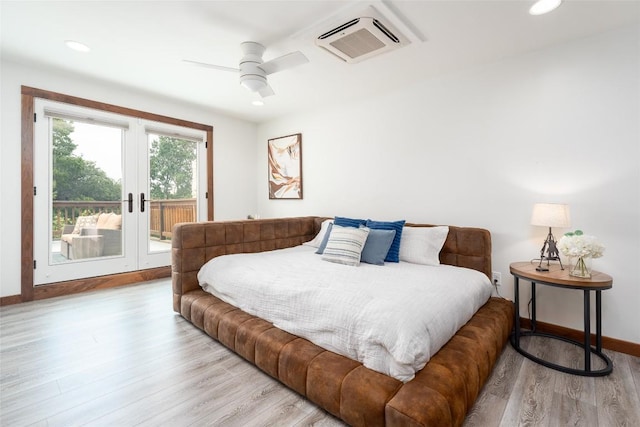 4604 Fawnwood Cv, Austin, TX 78735 - bedroom featuring access to exterior, wood finished floors, french doors, recessed lighting, and ceiling fan