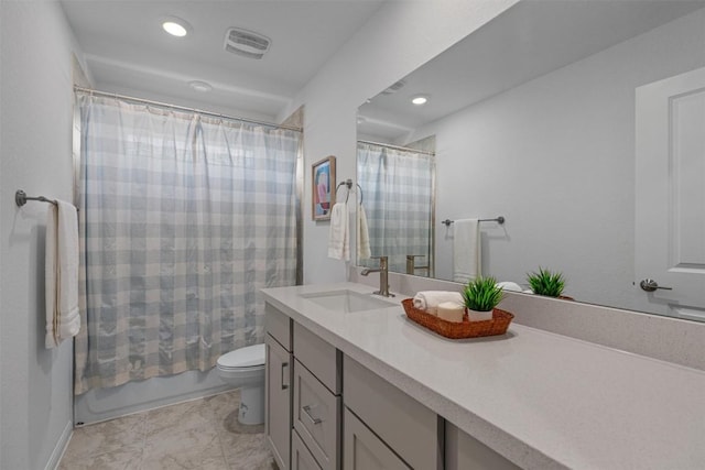 13506 Grand Central Dr, Pflugerville, TX 78660 - bathroom with vanity, shower / bath combination with curtain, and recessed lighting