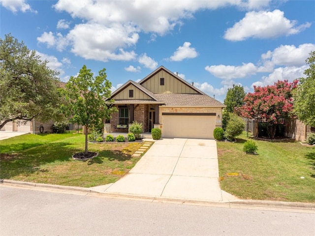 5521 Texas Bluebell Dr, Spicewood, TX 78669 - craftsman inspired home featuring board and batten siding, driveway, a garage, and brick siding