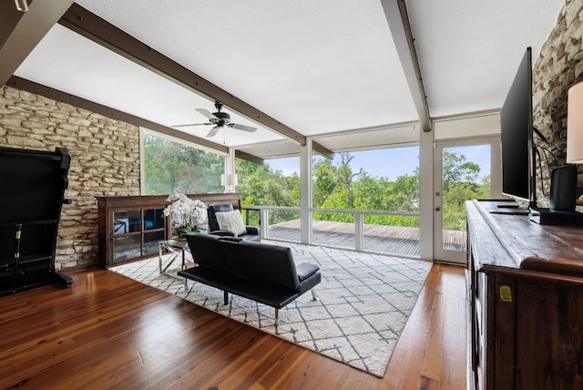 1200 Redbud Trl, West Lake Hills, TX 78746 - living room with a ceiling fan, hardwood / wood-style floors, and expansive windows