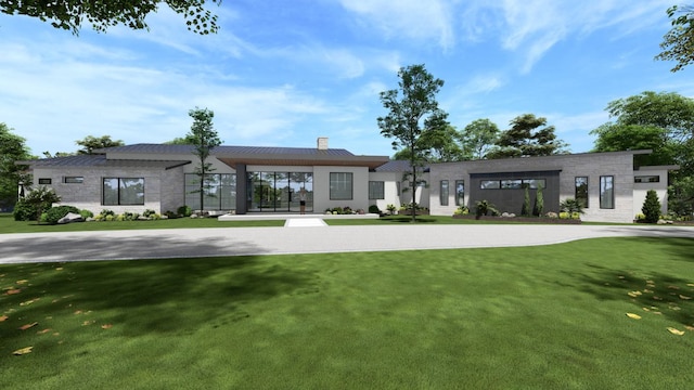 1200 Redbud Trl, West Lake Hills, TX 78746 - rear view of house with a chimney, a lawn, and stone siding