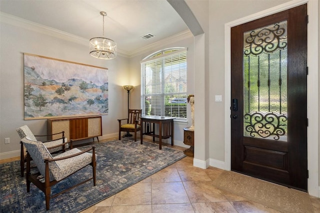 8709 Fescue Ln, Austin, TX 78738 - entrance foyer featuring arched walkways, crown molding, and a chandelier