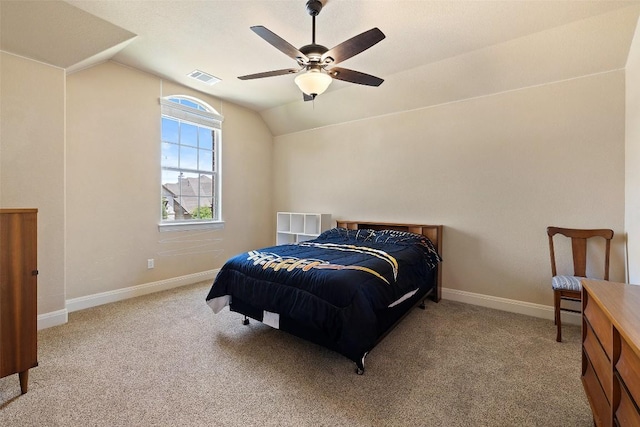 8709 Fescue Ln, Austin, TX 78738 - bedroom with lofted ceiling, carpet flooring, and a ceiling fan