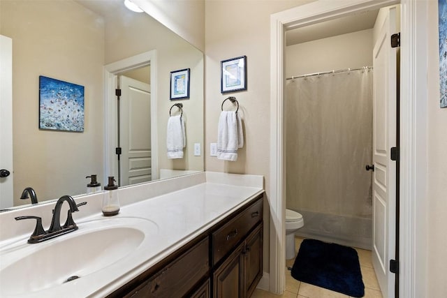 8709 Fescue Ln, Austin, TX 78738 - bathroom featuring vanity, tile patterned floors, and shower / tub combo with curtain