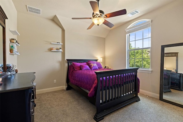 8709 Fescue Ln, Austin, TX 78738 - carpeted bedroom featuring a ceiling fan and vaulted ceiling