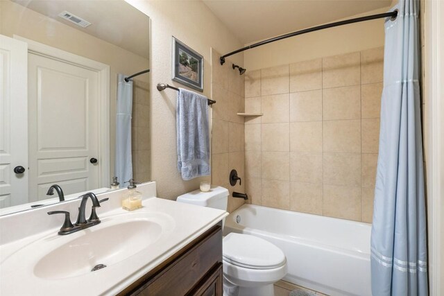8709 Fescue Ln, Austin, TX 78738 - bathroom featuring vanity and shower / tub combo with curtain