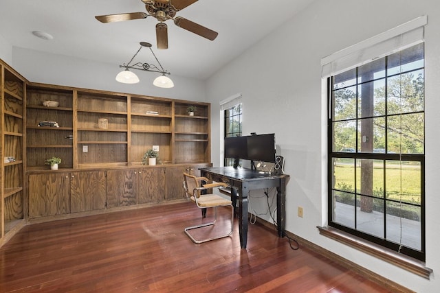 13100 N Ridge Cir, Leander, TX 78641 - office area featuring dark wood-style floors and a ceiling fan