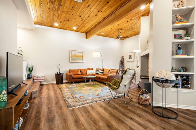 8200 Neely Dr Unit 119, Austin, TX 78759 - living area with a wooden ceiling with exposed beams, wood finished floors, recessed lighting, and a ceiling fan
