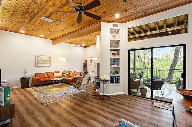 8200 Neely Dr Unit 119, Austin, TX 78759 - living room featuring a ceiling fan, wooden ceiling, wood finished floors, and recessed lighting