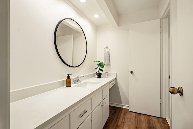 8200 Neely Dr Unit 119, Austin, TX 78759 - bathroom featuring vanity, wood finished floors, and recessed lighting