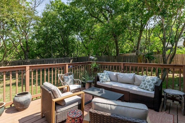 6612 Ashland Dr, Austin, TX 78723 - deck featuring an outdoor living space and a fenced backyard