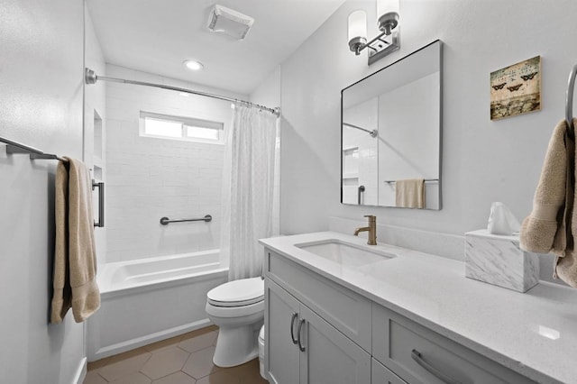 9710 Curlew Dr, Austin, TX 78748 - full bathroom featuring vanity, shower / bath combination with curtain, and tile patterned flooring