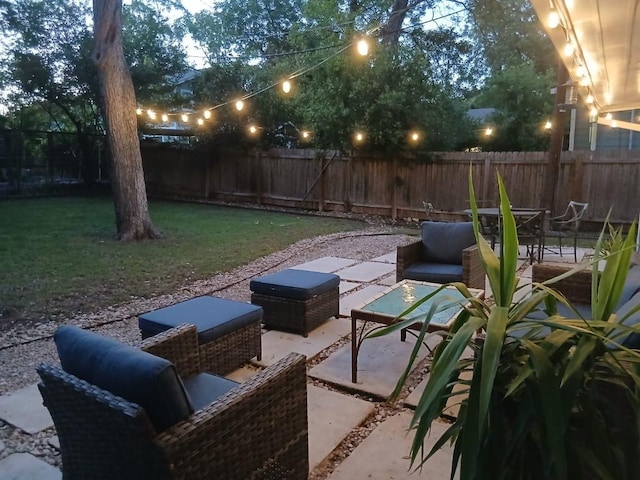 4604 Rue St, Austin, TX 78731 - fenced backyard featuring a patio and an outdoor living space