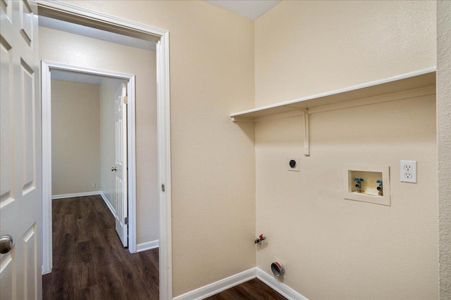 1601 Muledeer Run, Leander, TX 78641 - laundry room with dark wood-style flooring, hookup for a washing machine, and hookup for an electric dryer