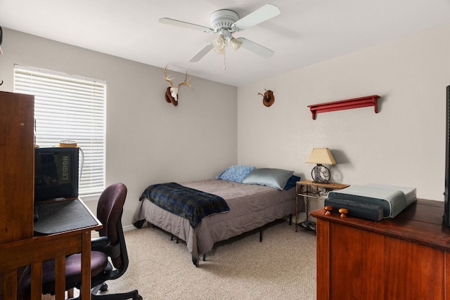251 Barton Meadow Dr, Dripping Springs, TX 78620 - bedroom featuring an office area, light carpet, and a ceiling fan