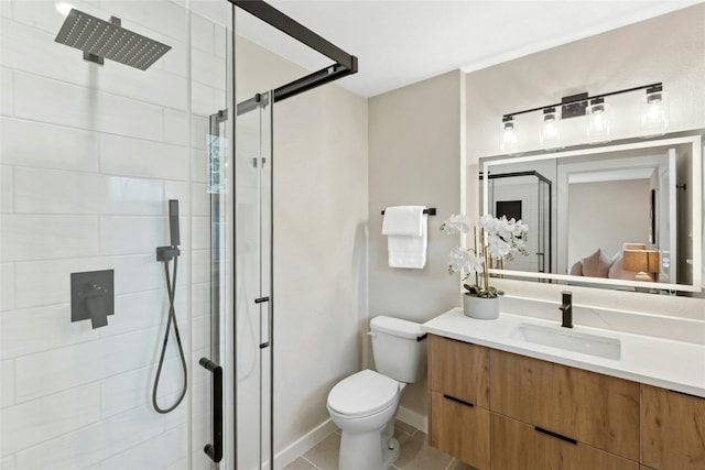1806 Teton Dr, Austin, TX 78757 - full bathroom featuring vanity, a stall shower, and tile patterned flooring