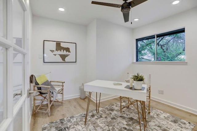 10206 Cripple Creek Cv, Austin, TX 78758 - office featuring a ceiling fan, light wood-style flooring, and recessed lighting
