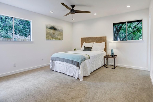 10206 Cripple Creek Cv, Austin, TX 78758 - bedroom featuring multiple windows, carpet, recessed lighting, and ceiling fan