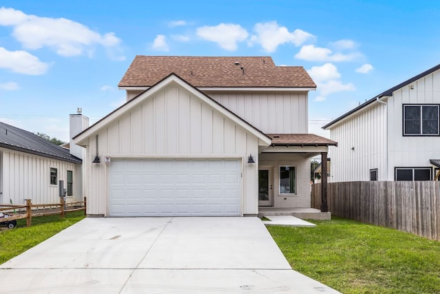 182 W Torrey St, New Braunfels, TX 78130 - modern farmhouse style home featuring a shingled roof, driveway, board and batten siding, and a garage