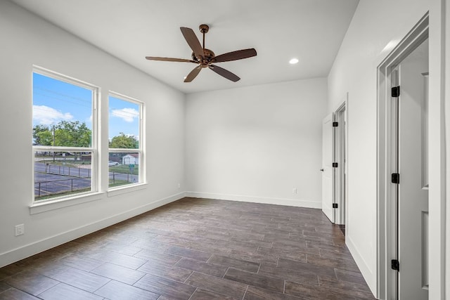 182 W Torrey St, New Braunfels, TX 78130 - empty room featuring a ceiling fan, recessed lighting, and dark wood-style floors