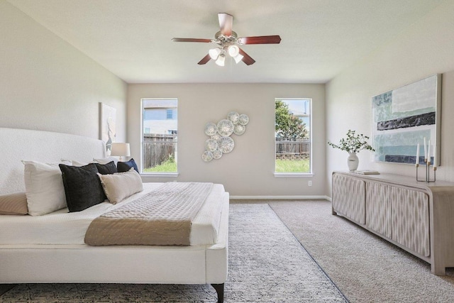212 Boone Valley Dr, Round Rock, TX 78664 - bedroom with carpet, multiple windows, and ceiling fan