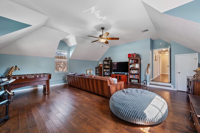 16210 Braesgate Dr, Austin, TX 78717 - living area featuring a ceiling fan, wood-type flooring, and lofted ceiling