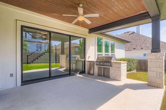520 Germander Rd, Leander, TX 78641 - view of patio with exterior kitchen, ceiling fan, and stairway