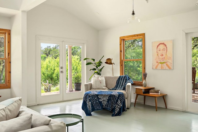 5204 Cueva Dr, Austin, TX 78738 - living room featuring concrete flooring and lofted ceiling