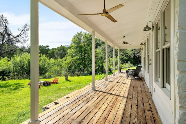 5204 Cueva Dr, Austin, TX 78738 - deck with ceiling fan and a yard