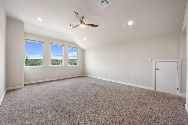 105 Curacao Ct, Austin, TX 78738 - carpeted spare room with ceiling fan, vaulted ceiling, and recessed lighting