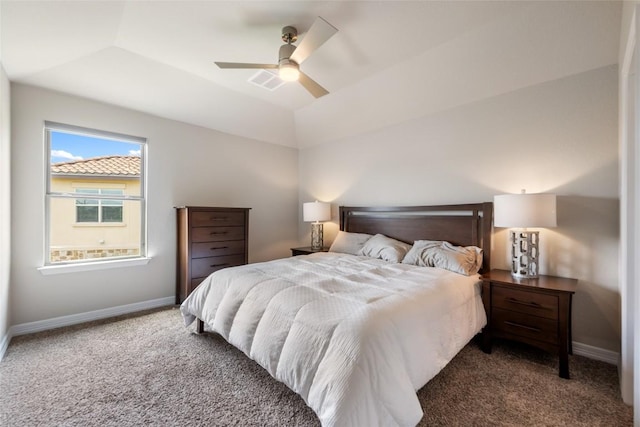 105 Curacao Ct, Austin, TX 78738 - bedroom featuring carpet floors, ceiling fan, and vaulted ceiling