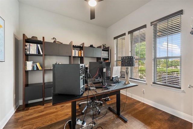 105 Curacao Ct, Austin, TX 78738 - office with a ceiling fan and wood finished floors