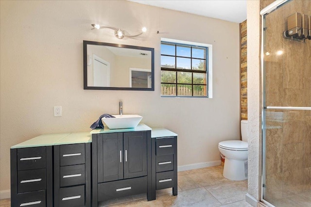 3704 Austin Cv, Lago Vista, TX 78645 - full bathroom with a shower stall, vanity, and tile patterned flooring