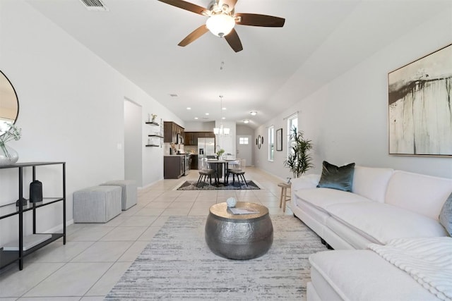 2010 Grow Ln, Austin, TX 78754 - living room featuring light tile patterned flooring, a ceiling fan, recessed lighting, and lofted ceiling