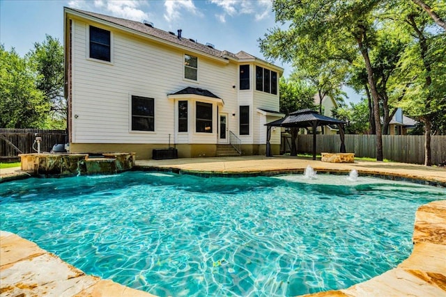 2804 Forest Green Dr, Round Rock, TX 78665 - view of swimming pool featuring a gazebo, entry steps, a fenced backyard, and a patio
