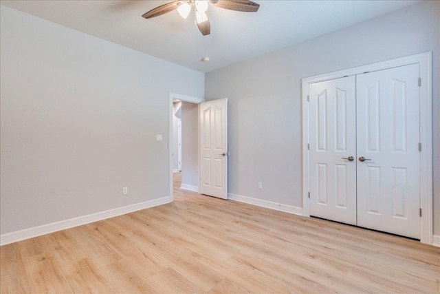 2804 Forest Green Dr, Round Rock, TX 78665 - unfurnished bedroom featuring light wood-type flooring, a closet, and ceiling fan