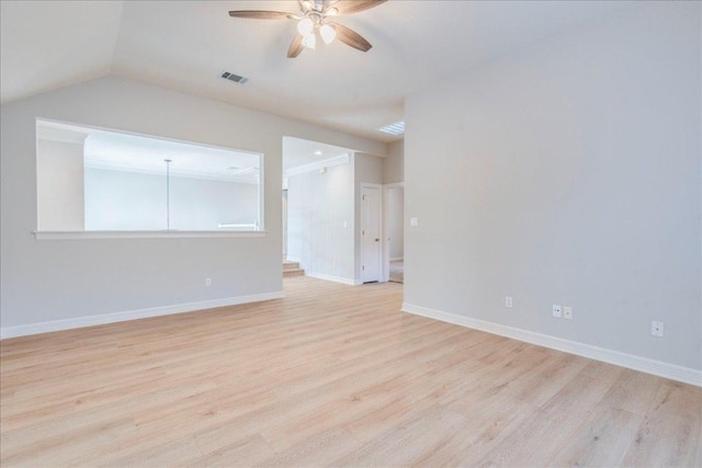 2804 Forest Green Dr, Round Rock, TX 78665 - unfurnished room with ceiling fan, light wood-style flooring, and vaulted ceiling